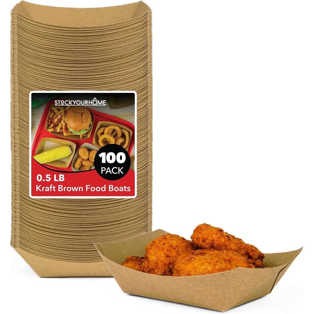 image250 Pack Mini Disposable Brown Kraft Paper Food Trays 025Lb Concession Tray Serving Boats for Party Snacks Taco Bar Seafood Nachos Plates QuarterPound12 lb