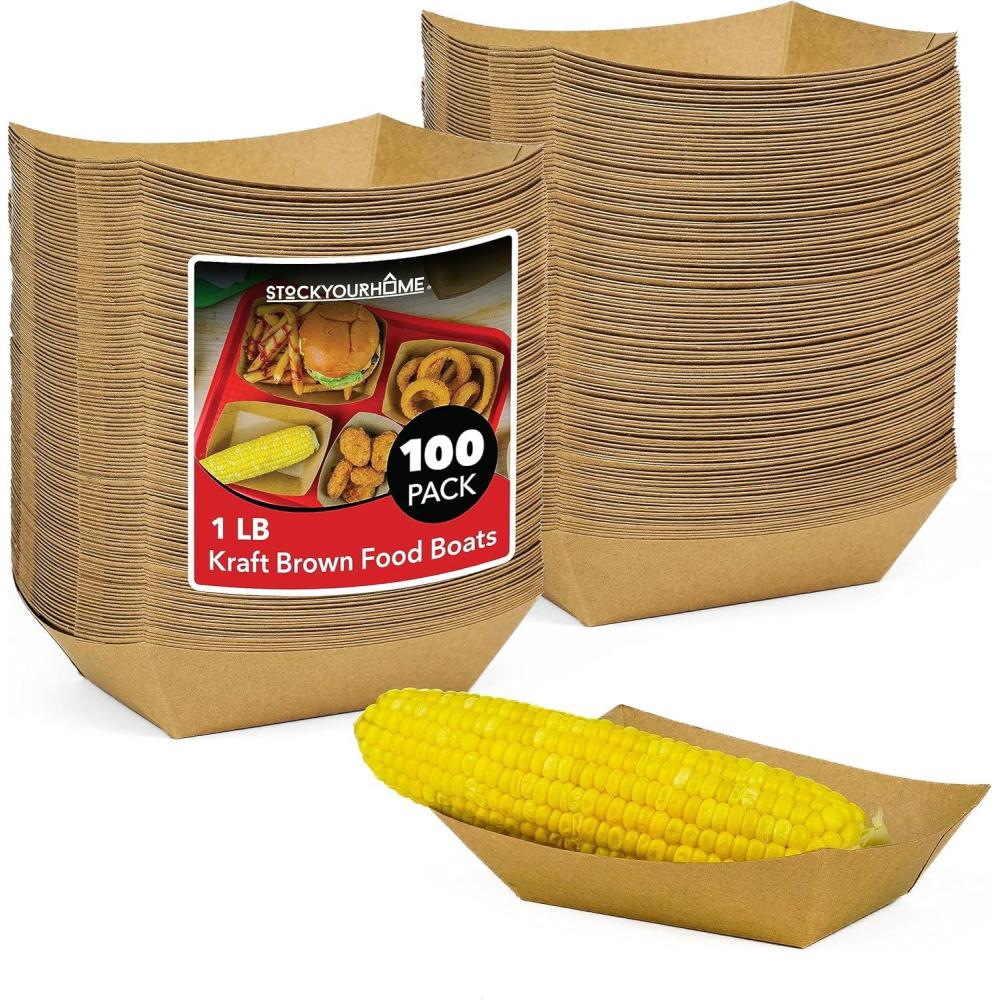 image250 Pack Small Disposable Brown Kraft Paper Food Trays 05Lb Concession Tray Serving Boats for Party Snacks Taco Bar Seafood Nachos Plates HalfPound1 lb