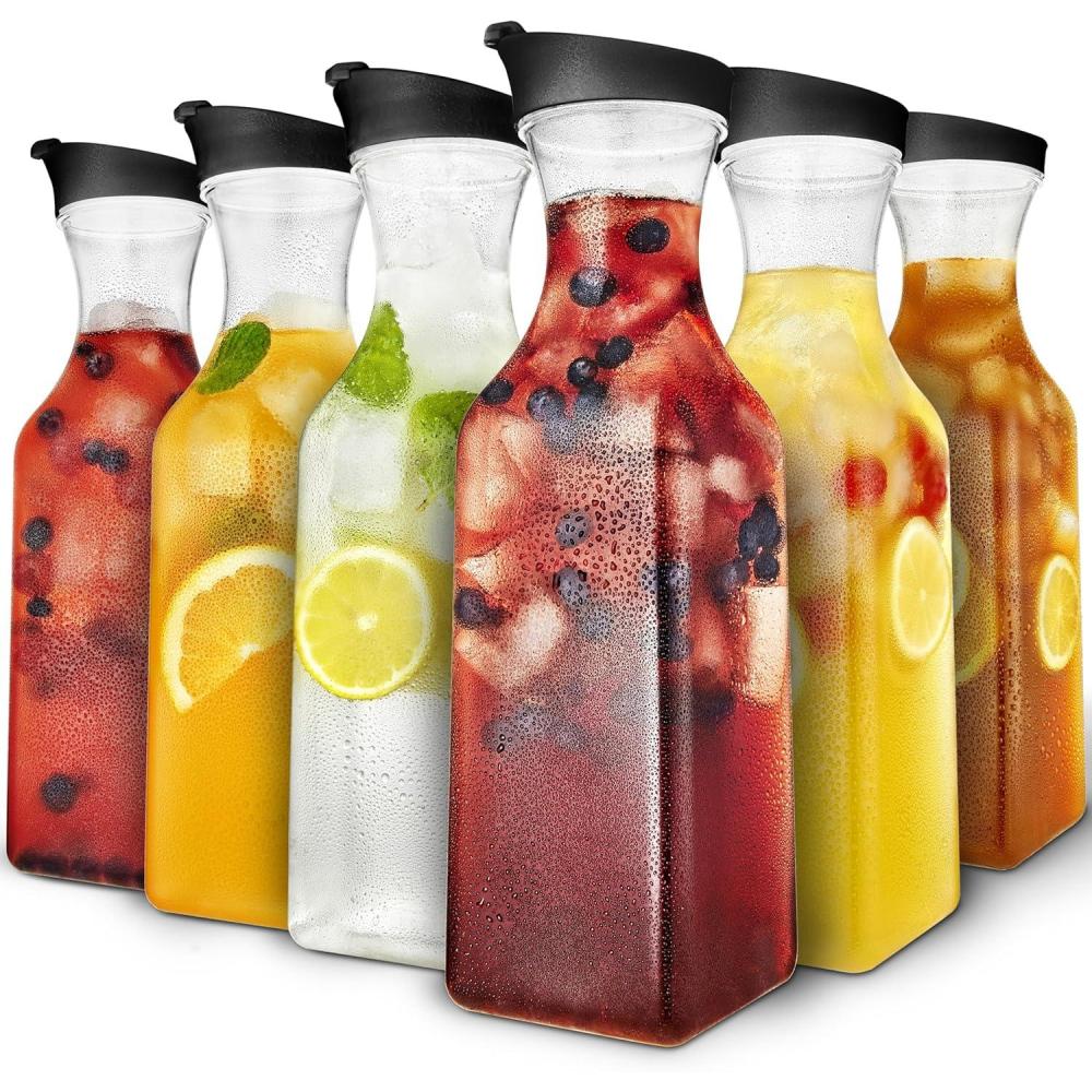 image50oz Plastic Juice Carafe with Black Lids 4 Pack 50 oz Carafes for Mimosa Bar Drink Pitcher with Lid Milk Container Clear Beverage Containers for Fridge Pantry Storage Square Pitchers6