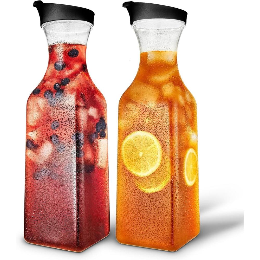 image50oz Plastic Juice Carafe with Black Lids 4 Pack 50 oz Carafes for Mimosa Bar Drink Pitcher with Lid Milk Container Clear Beverage Containers for Fridge Pantry Storage Square Pitchers2
