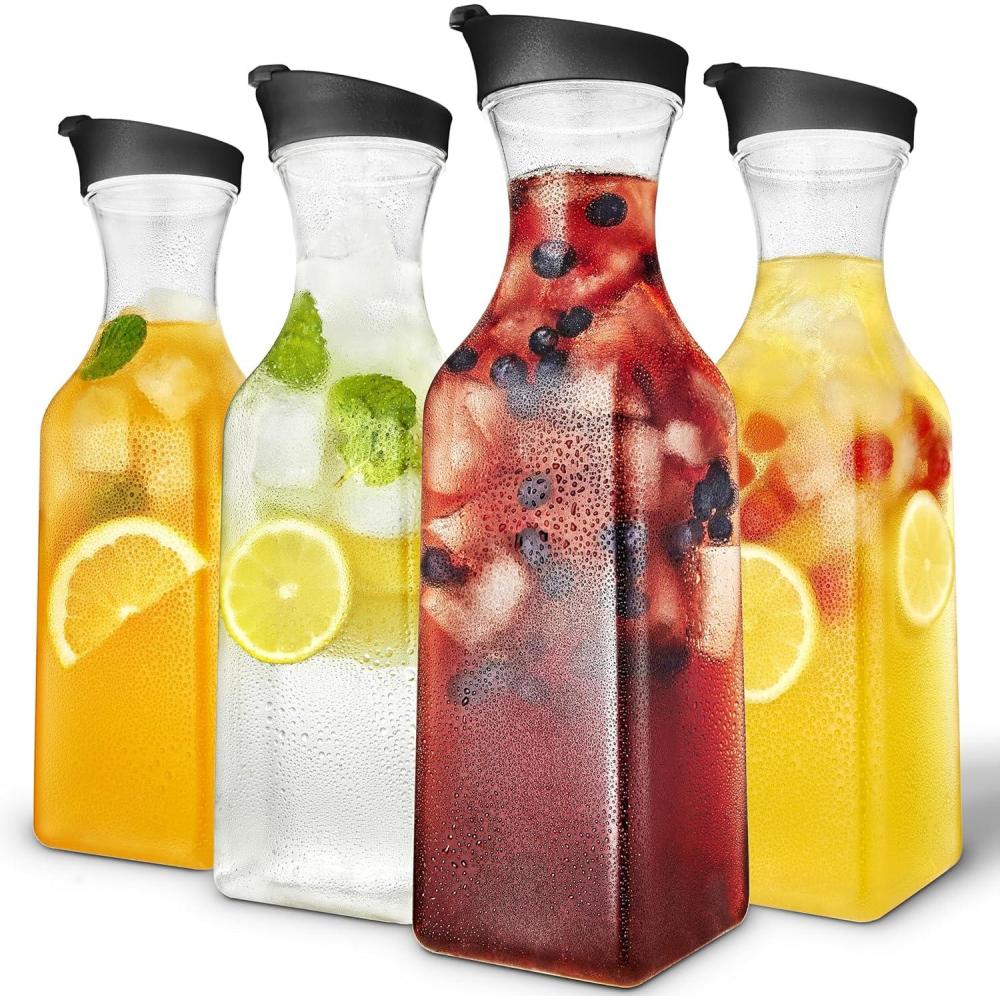 image50oz Plastic Juice Carafe with Black Lids 4 Pack 50 oz Carafes for Mimosa Bar Drink Pitcher with Lid Milk Container Clear Beverage Containers for Fridge Pantry Storage Square Pitchers4