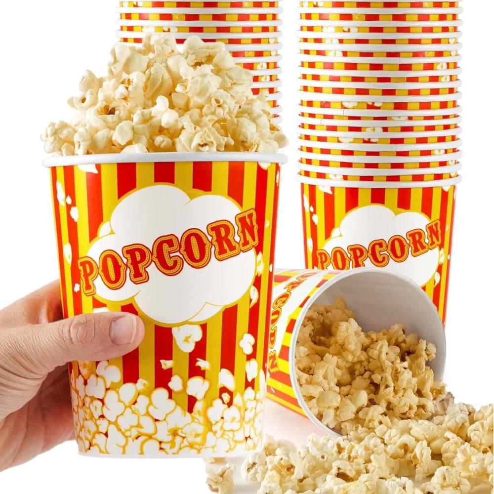 image64 Oz Popcorn Buckets Disposable Containers 25 Count Large Cups Cardboard Bucket for Family Movie Night Popcorn Tub Vintage Bowls for Concession Stand Carnival Supplies50