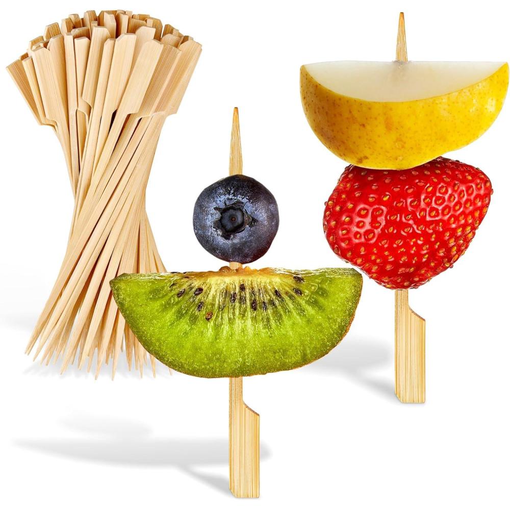image7 Bamboo Skewers for Appetizers 200 Pack Wooden Sticks for Fruit Kabobs Fancy Party Picks Cocktail amp Martini Olives HeavyDuty Bamboo for Kabobs35 Inch