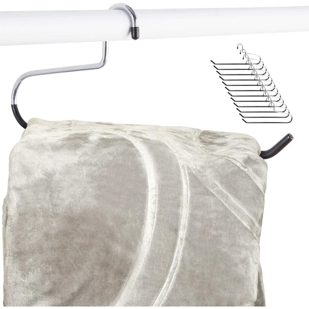 imageBlanket Hangers Set of 6 Heavy Duty Stainless Steel Hanger with Black Vinyl Nonslip Coating Great for Closet Storage of Quilts Comforters Bedding Table Cloths Towels Rugs and Sleeping Bags12 Pack