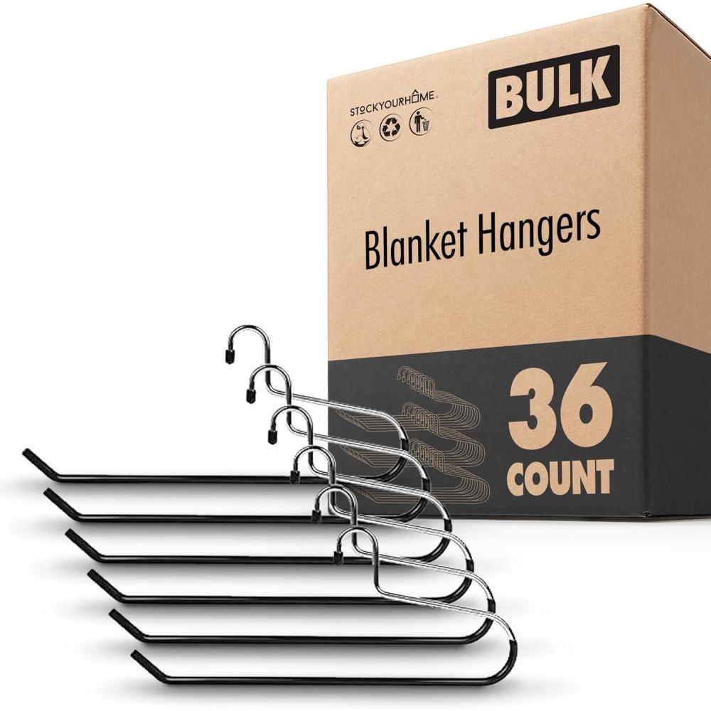 imageBlanket Hangers Set of 6 Heavy Duty Stainless Steel Hanger with Black Vinyl Nonslip Coating Great for Closet Storage of Quilts Comforters Bedding Table Cloths Towels Rugs and Sleeping Bags36 Pack