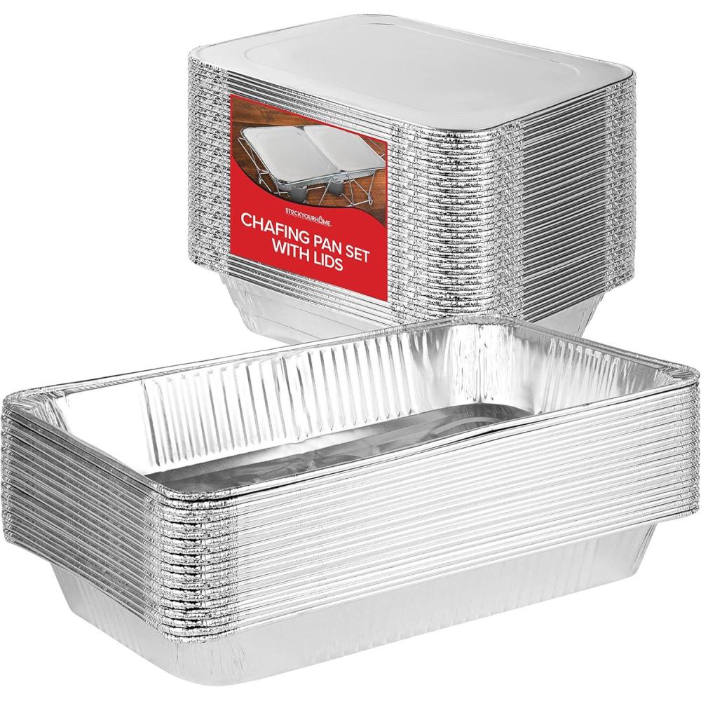 imageChafing Dish Buffet Set with Cover Disposable 21x13 5 Pack 9x13 amp Lids 10 Pack Aluminum Serving Trays Catering Pans for Keeping Food Warm Chaffing Dishes for Buffets and Parties Warming TrayChafing Dishes With Lids