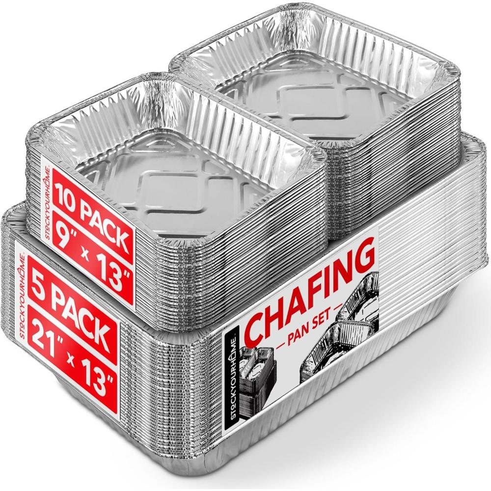 imageChafing Dish Buffet Set with Cover Disposable 21x13 5 Pack 9x13 amp Lids 10 Pack Aluminum Serving Trays Catering Pans for Keeping Food Warm Chaffing Dishes for Buffets and Parties Warming TrayChafing Dishes Without Lids