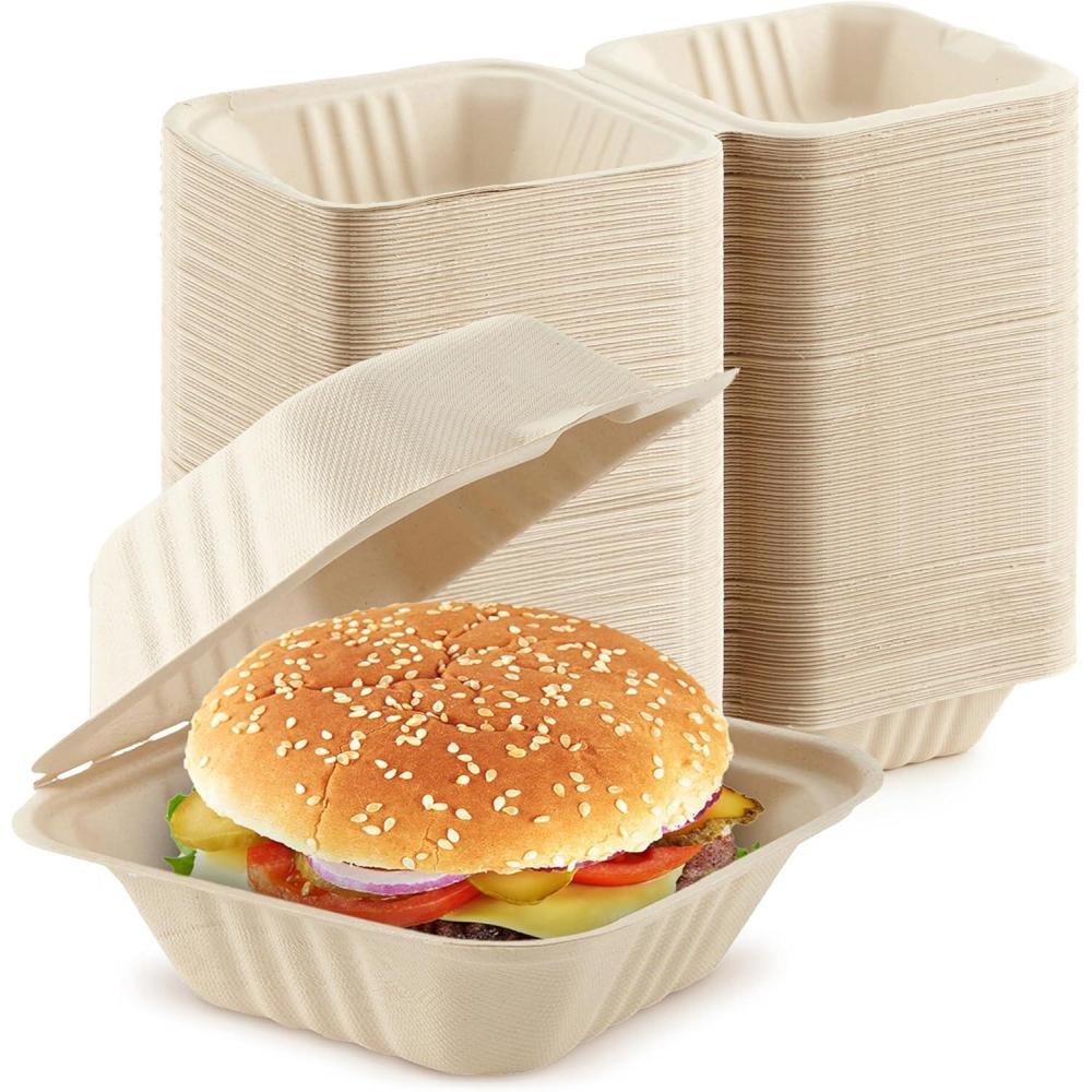 imageClamshell Take Out Food Containers 6 x 6 50 Pack 1Compartment Disposable To Go Container Togo Boxes With Lids Trays for Lunch Dinner MealPrep Eco Friendly Compostable Biodegradable