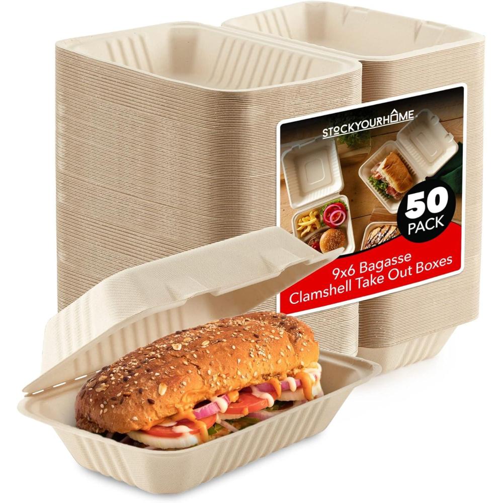 Clamshell Take Out Food Containers 8 x 8 (50 Pack) 3-Compartment ...
