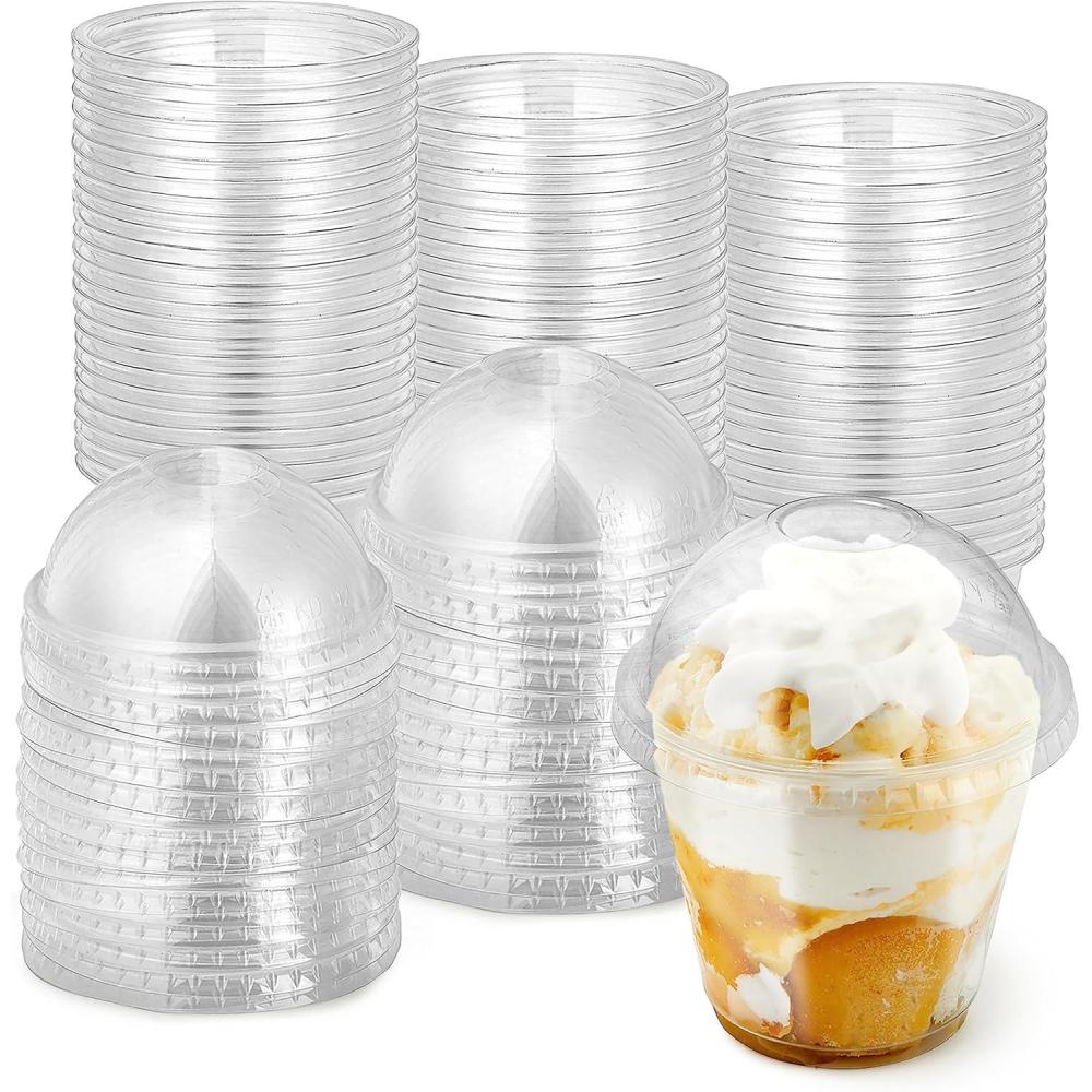 imageClear Plastic Dessert Cups with Lids 8 oz Set of 50 Small Disposable Parfait Cup Dome Lid No Hole 8Ounce Party Fruit Containers Banana Pudding Bowl Jello Ice Cream Desserts Container9 Ounce
