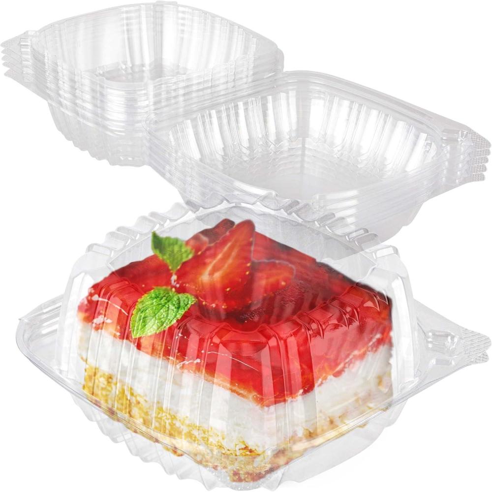 imageDisposable Plastic To Go Containers with Clear Lids 50 Pack Fancy Hinged Top Square Clamshell Food Boxes for Take Out Home Party Togo Clam Shell Box to Carry Cake Dessert Small Sandwich5 x 5 25 Count