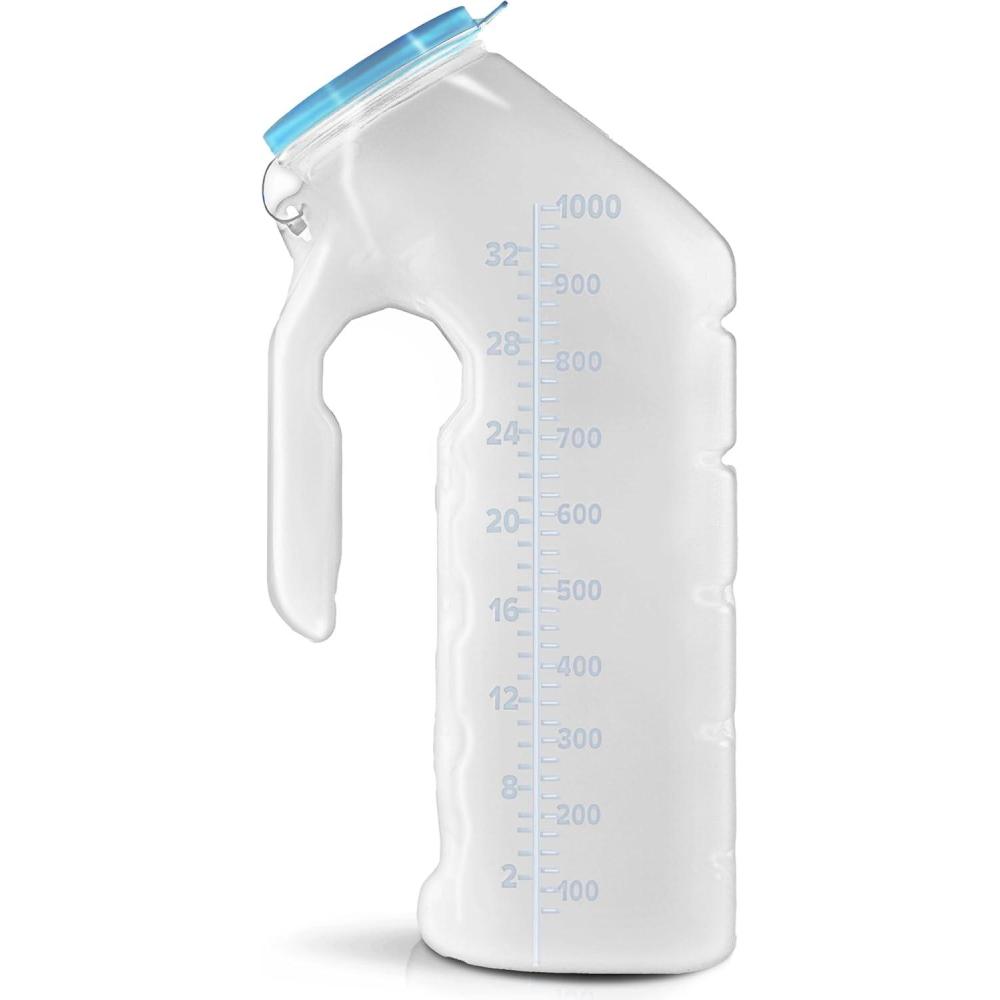 imageMale Urinal with Glow in The Dark Lid 1 Bottle 32 Oz Urine Bottle for Men Pee Bottle for Hospitals Emergency and Travel