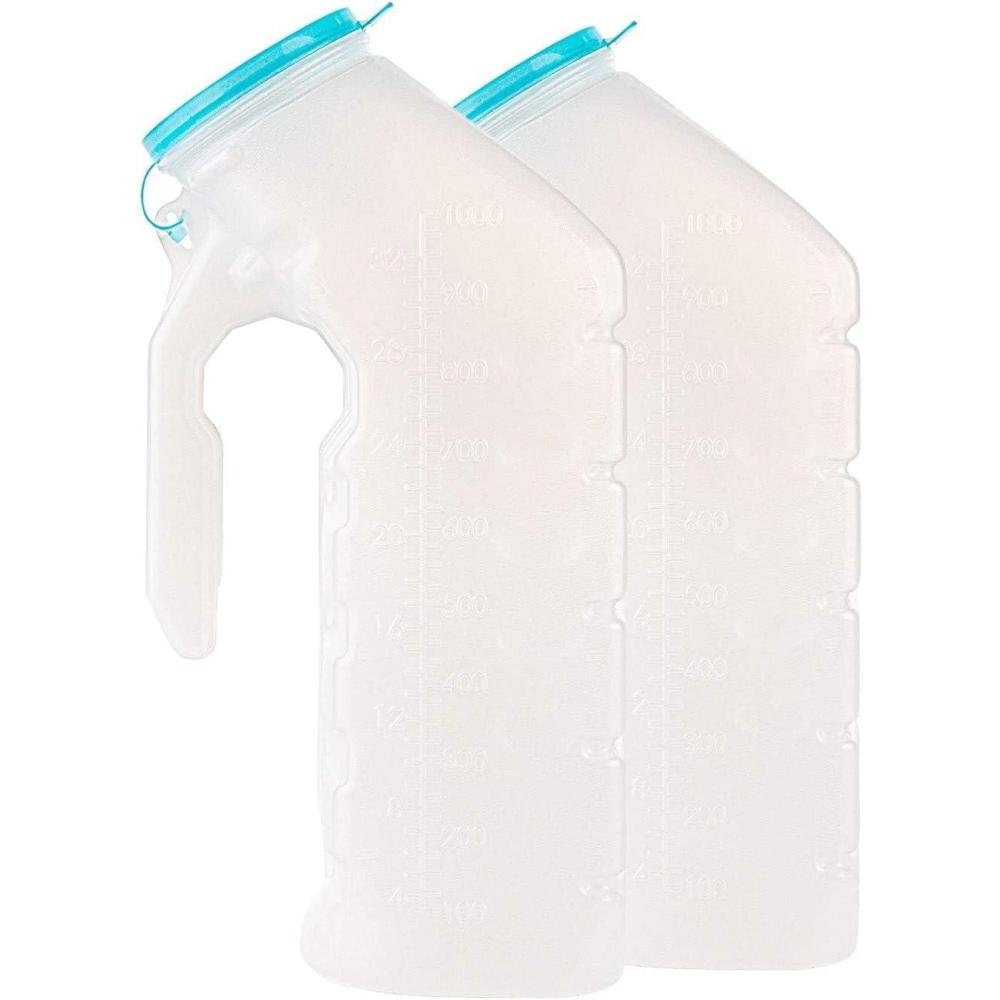 imageMale Urinal with Glow in The Dark Lid 2 Bottles 32 Oz Urine Bottles for Men Pee Bottles for Hospitals Emergency and Travel2 Count Pack of 1