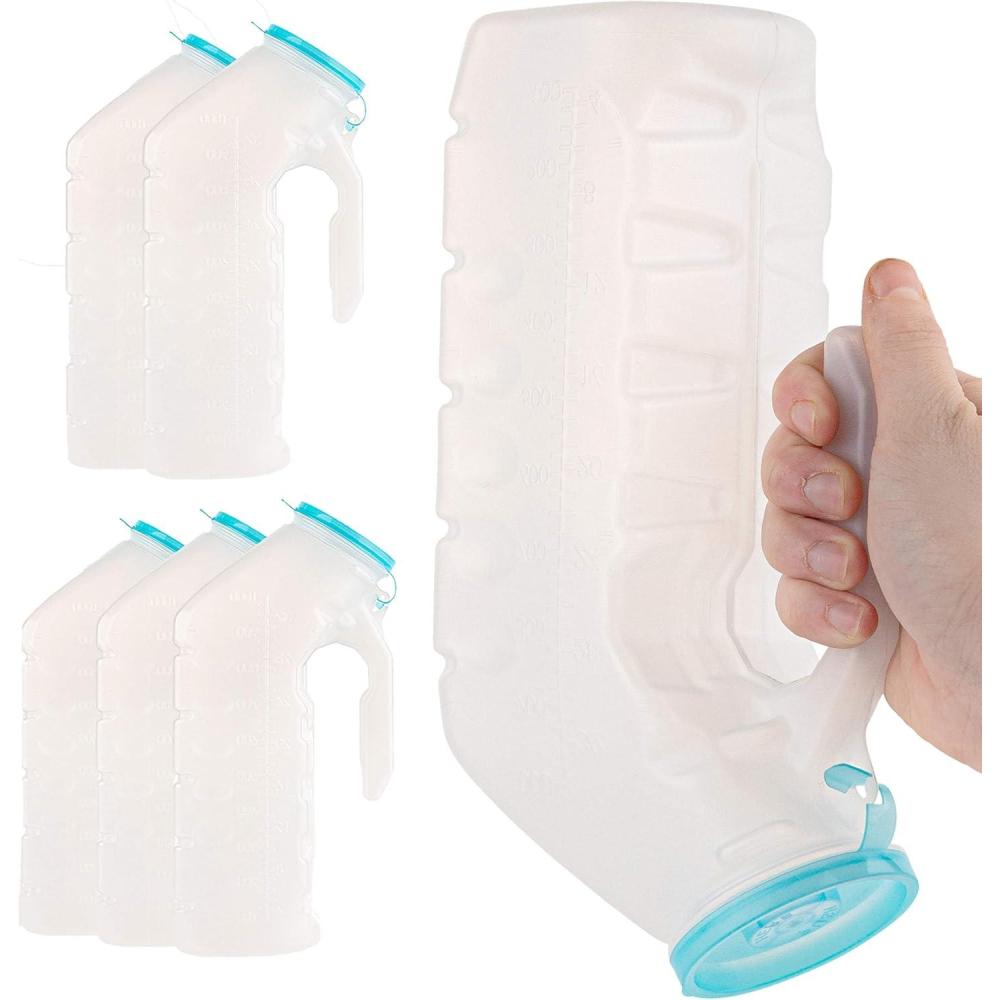 imageMale Urinal with Glow in The Dark Lid 2 Bottles 32 Oz Urine Bottles for Men Pee Bottles for Hospitals Emergency and Travel6 Count Pack of 1