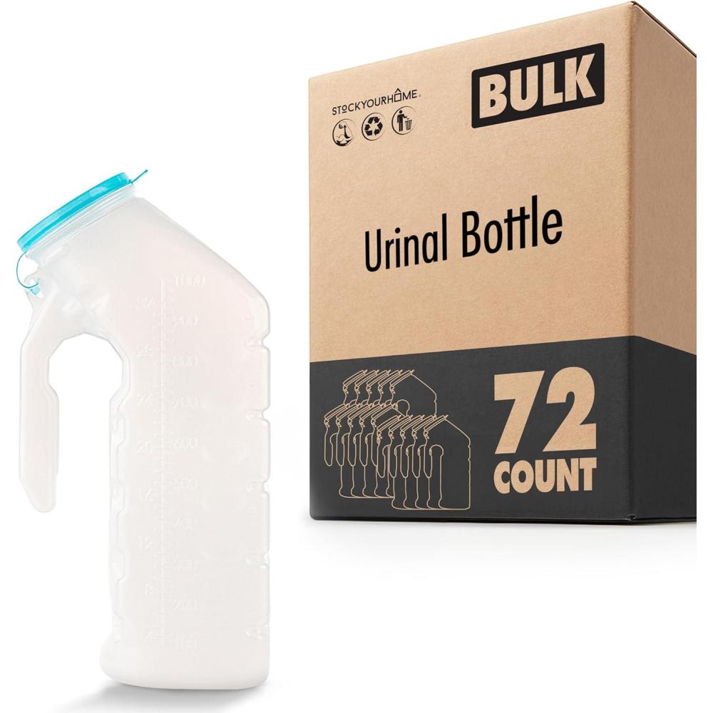 imageMale Urinal with Glow in The Dark Lid 2 Bottles 32 Oz Urine Bottles for Men Pee Bottles for Hospitals Emergency and Travel72 Count