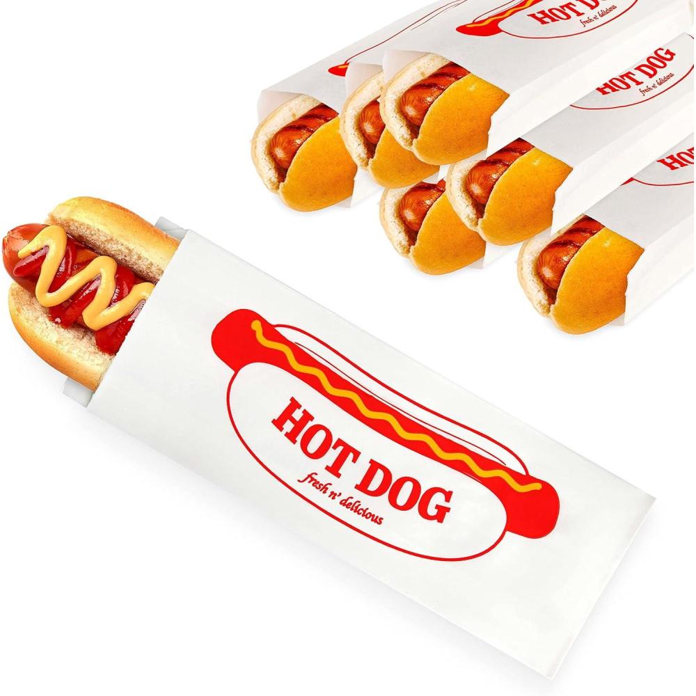 imagePaper Hot Dog Bags 100 Pack  Microwavable Leak Resistant Sleeves for Food Stands Food Trucks Take Out Delivery  Stock Your Home