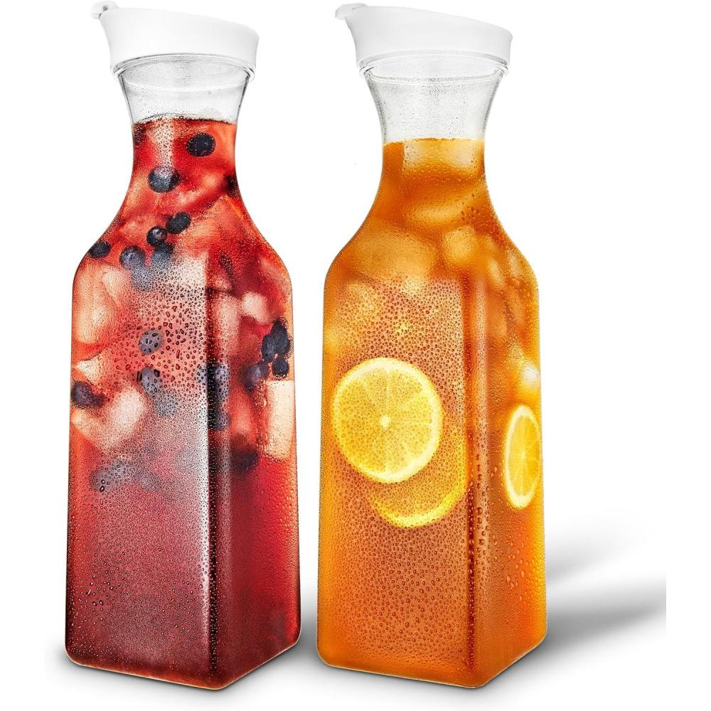 imagePlastic Juice Carafe with Lids Set of 6 50 oz Carafes for Mimosa Bar Drink Pitcher with Lid Water Bottle Milk Container Clear Beverage Containers for Fridge Pantry Storage Square PitchersSet of 2