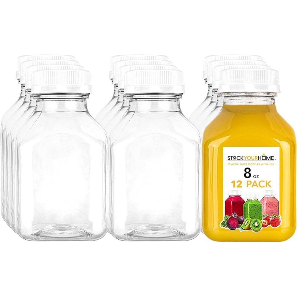 imageReusable Clear Juice Bottles with Caps for Juicing amp Smoothies 8 Ounce Empty Plastic Drink Containers for Mini Fridge Juicer Shots Small Water Bottles Bulk 8 oz 12 Pack