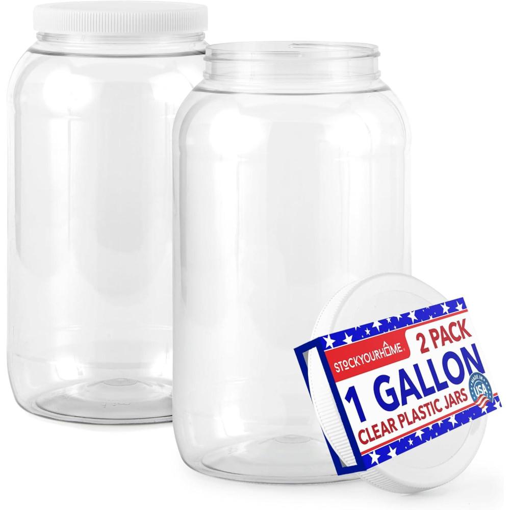 imageStock Your Home 1 Gallon Clear Plastic Jars with Lids 2 Pack 128 oz Wide Mouth Large Jar with Lid Big Container for Candy Cookies Arts amp Crafts Bartender Money Tips Kitchen amp Pantry Storage2