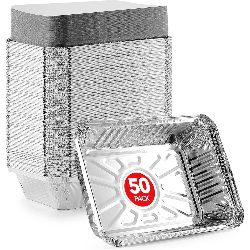 imageStock Your Home 1 Lb Small Aluminum Pans with Lids 25 Pack Foil Pans Clear Plastic Lids Disposable Cookware Takeout Trays with Lids To Go Disposable Food Containers for Restaurants amp Catering1