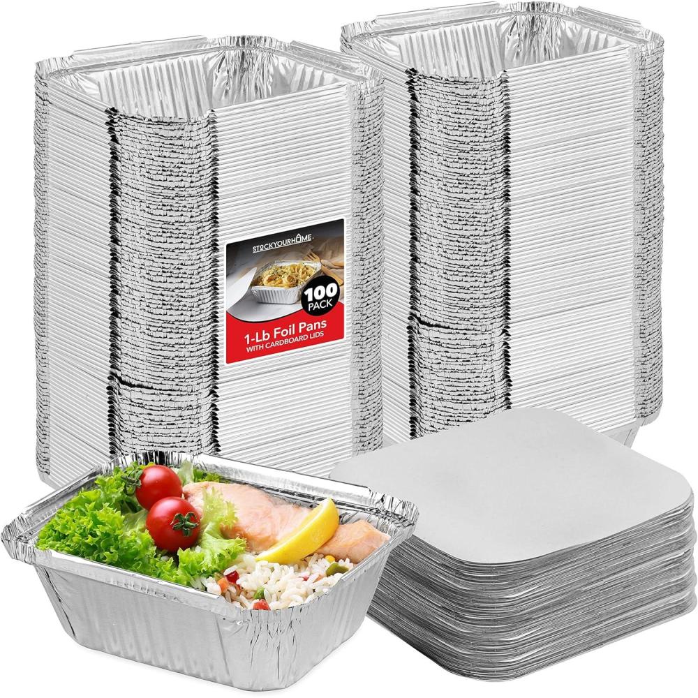 imageStock Your Home 1 Lb Small Aluminum Pans with Lids 25 Pack Foil Pans Clear Plastic Lids Disposable Cookware Takeout Trays with Lids To Go Disposable Food Containers for Restaurants amp Catering100