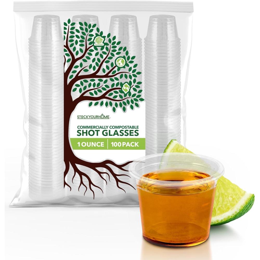 imageStock Your Home 100 Pcs Clear Commercially Compostable Shot Glasses 1 oz Eco Disposable Shot Cups for Jello Sauce Condiments100