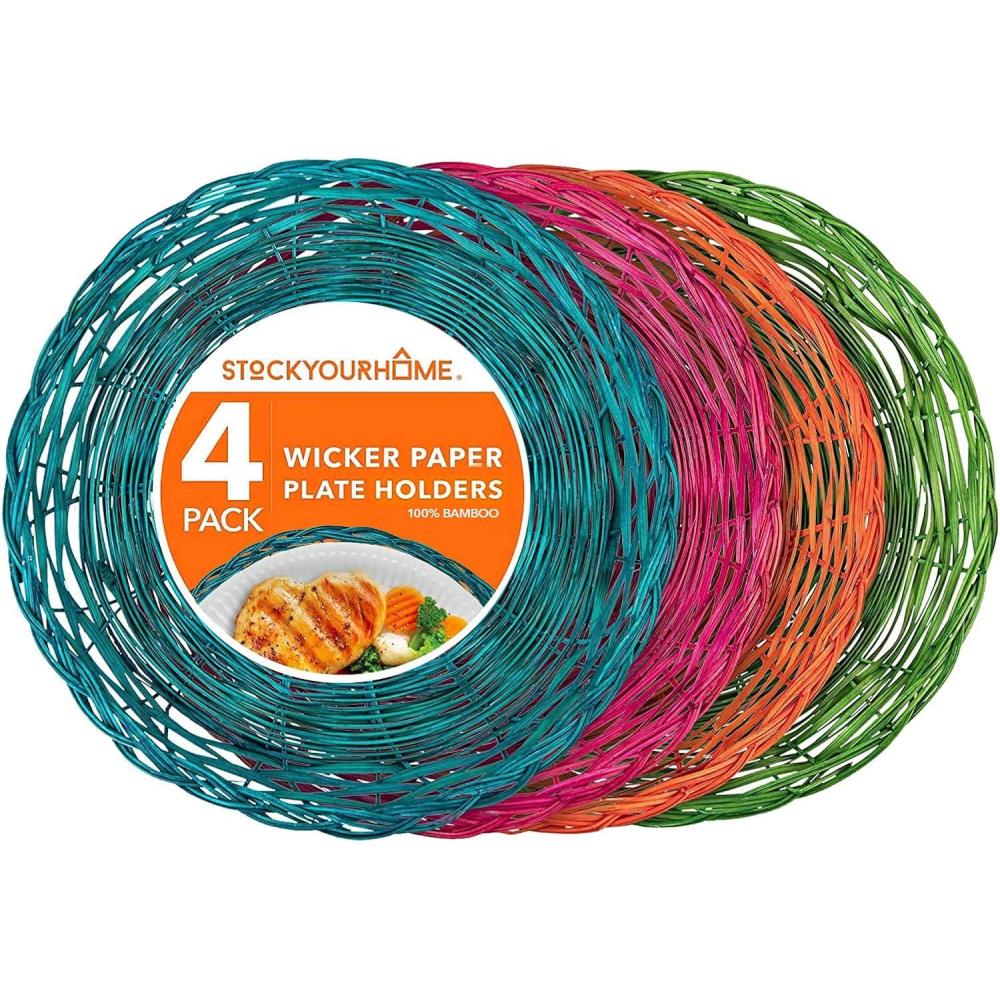 imageStock Your Home 10Inch Bamboo Paper Plate Holder 4 Count Heavy Duty Wicker Reusable Natural Charger PlatesMulticolor Bamboo