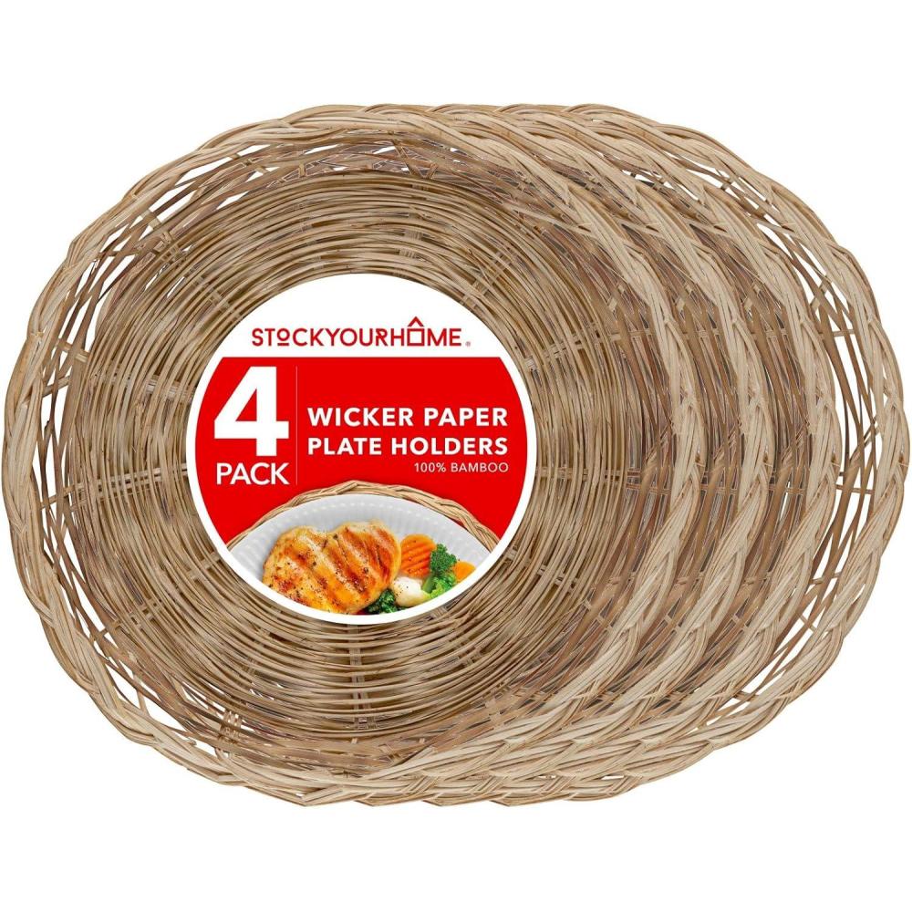 imageStock Your Home 10Inch Bamboo Paper Plate Holder 4 Count Heavy Duty Wicker Reusable Natural Charger PlatesNatural Bamboo