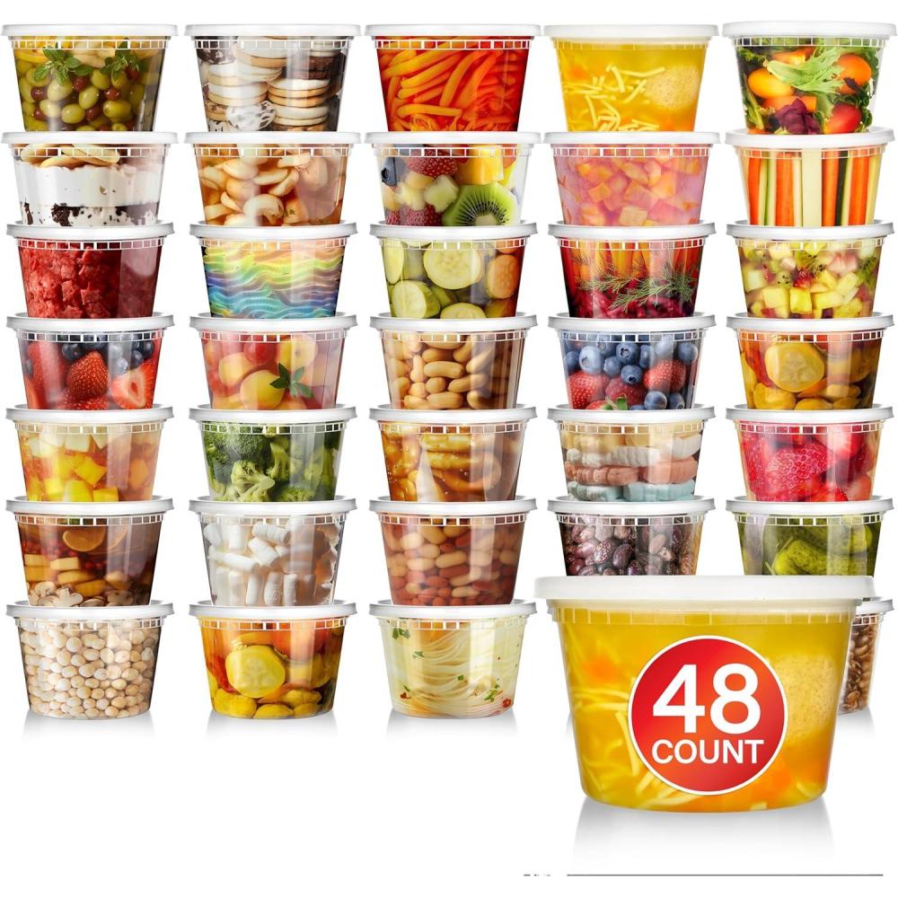 imageStock Your Home 16oz Plastic Deli Containers with Lids 48 Pack Disposable amp Reusable Freezer Containers To Go Soup Containers Microwave Safe16 oz48 Count