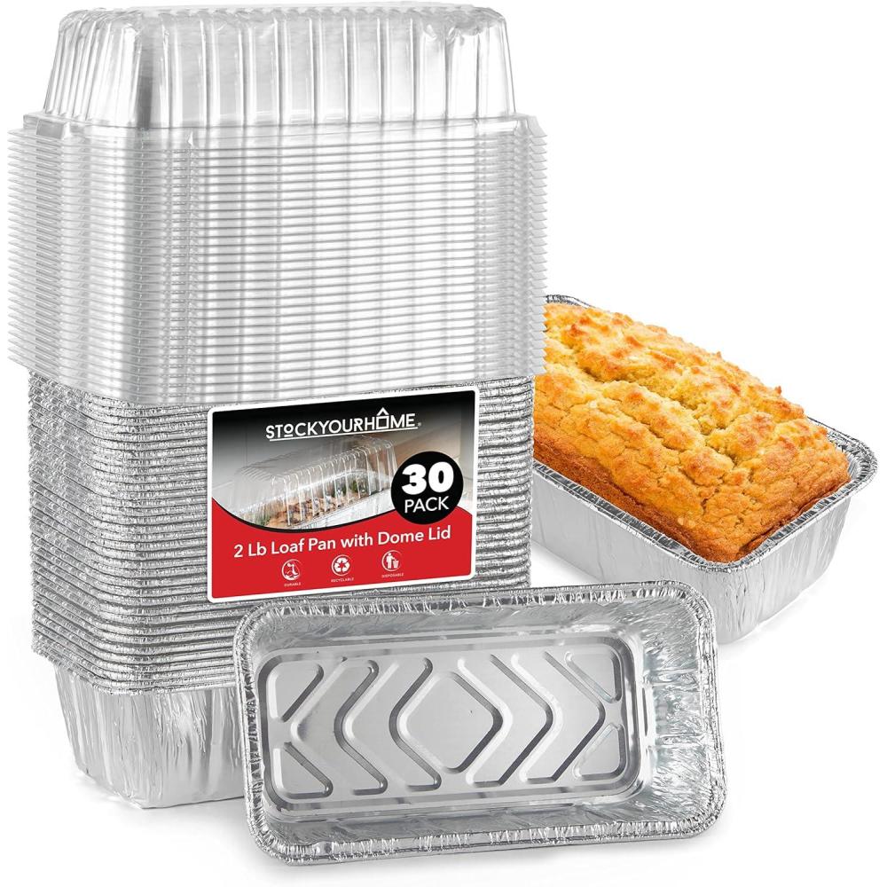 imageStock Your Home 2 Lb Aluminum Foil Mini Loaf Pans 50 Pack Disposable Small Loaf Pan 2 Pound Baking Tin Liners Perfect to Bake Cakes Bread Loaves and Meat 85 x 45 x 25Pans Lids