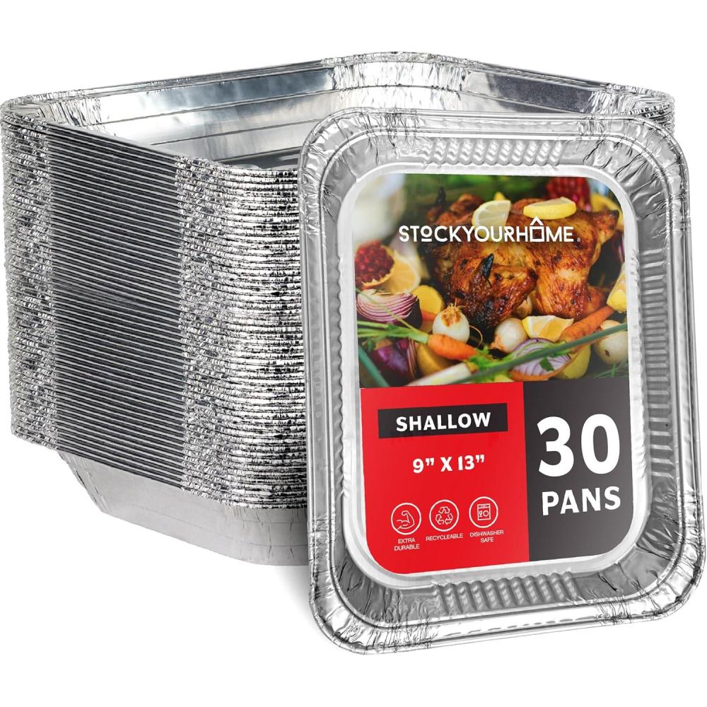 imageStock Your Home 20 Pack Deep Aluminum Pans 9x13 Heavy Duty 4 Deep Foil Pans Disposable Catering Trays Baking Tins Large Food Containers for Cooking Heating Storage Serving Holiday Meal Prep30