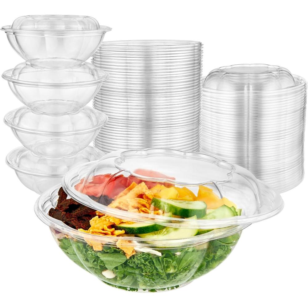 imageStock Your Home 24oz Clear Plastic Salad Bowls with Lids Disposable 50 Pack Small Takeout Container with Snap on Lid for Fruit Salads Quinoa Lunch and Meal Prep Acai Bowl ToGo Party Containers24oz
