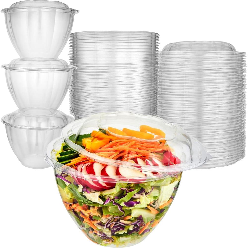 imageStock Your Home 24oz Clear Plastic Salad Bowls with Lids Disposable 50 Pack Small Takeout Container with Snap on Lid for Fruit Salads Quinoa Lunch and Meal Prep Acai Bowl ToGo Party Containers48 oz