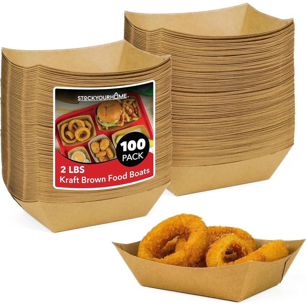 imageStock Your Home 250 Pack Extra Large Disposable Brown Kraft Paper Food Trays 3Lb Concession Tray Serving Boats for Party Snacks Taco Bar Seafood Nachos Plates2 lb