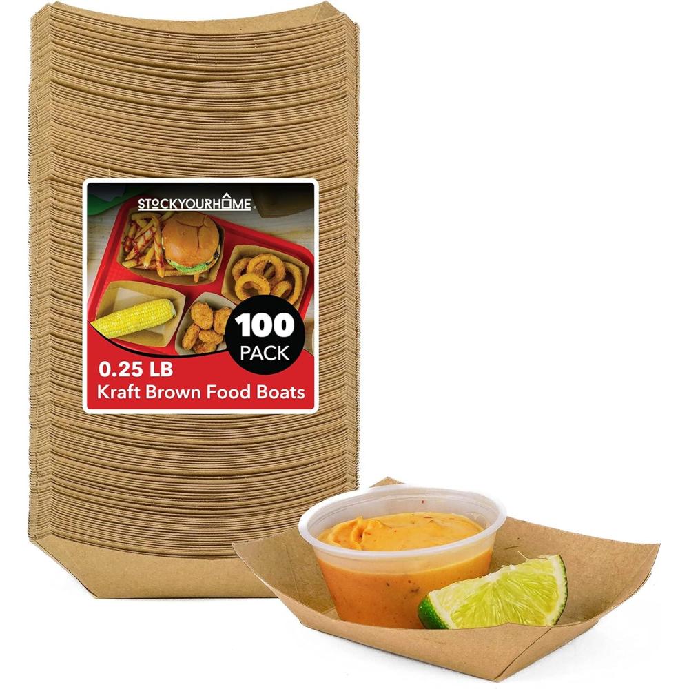 imageStock Your Home 250 Pack Extra Large Disposable Brown Kraft Paper Food Trays 3Lb Concession Tray Serving Boats for Party Snacks Taco Bar Seafood Nachos Plates14 lb