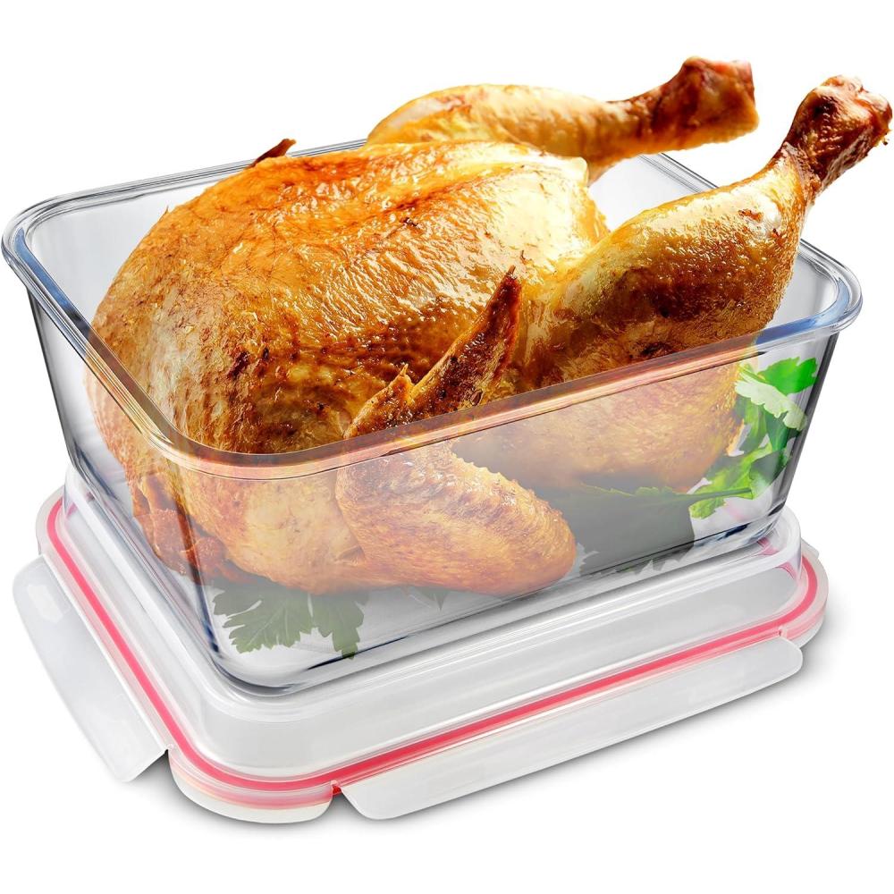 imageStock Your Home 28 Cup Extra Large Rectangular Glass Food Storage Container with Lid Modern Style Airtight Leak Proof Microwave Oven Dishwasher Freezer Safe 125L x 10W x 65H