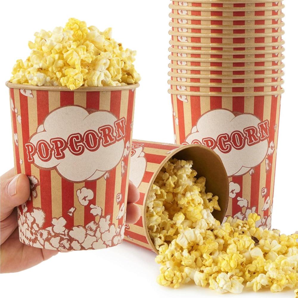 imageStock Your Home 32 Oz Kraft Popcorn Buckets 25 Count Greaseproof Vintage Style Disposable Popcorn Containers for Movie Theaters Amusement Parks Concession Stands amp Themed Parties32 Oz