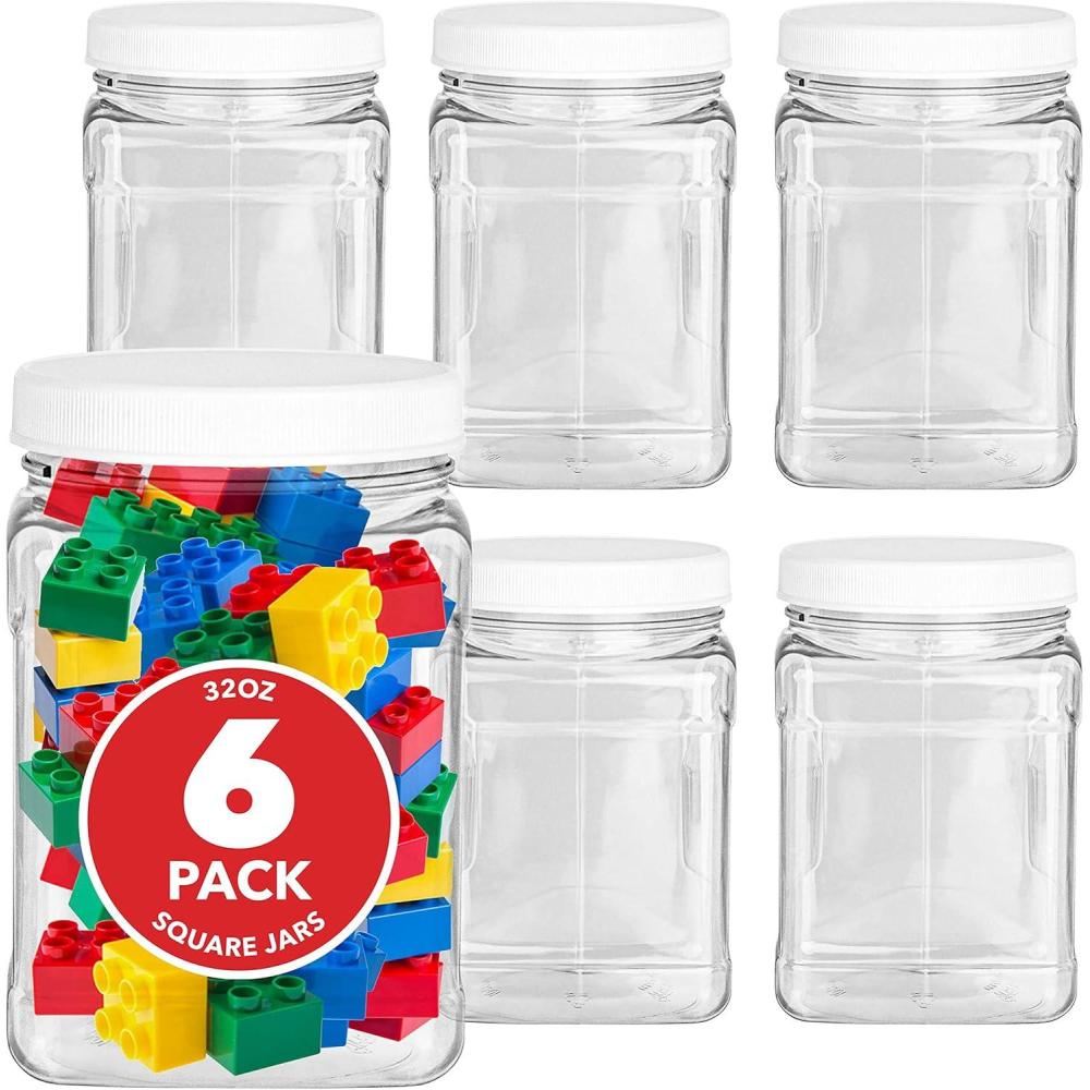 imageStock Your Home 32 oz Plastic Jars 6 Pack BPA Free Plastic Mason Jars for Kitchen Pantry Jars with Airtight Lids for Storing Rice Pasta Coffee Grains Candy CookiesSquare