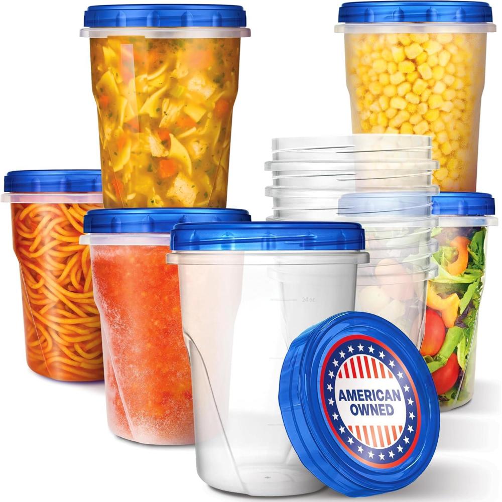 imageStock Your Home 32oz Plastic Containers with Twist Top Lids 6 Pack Quart Freezer Containers with Lids for Leftover Food Airtight Reusable Soup Containers Microwave and Dishwasher Safe32 oz