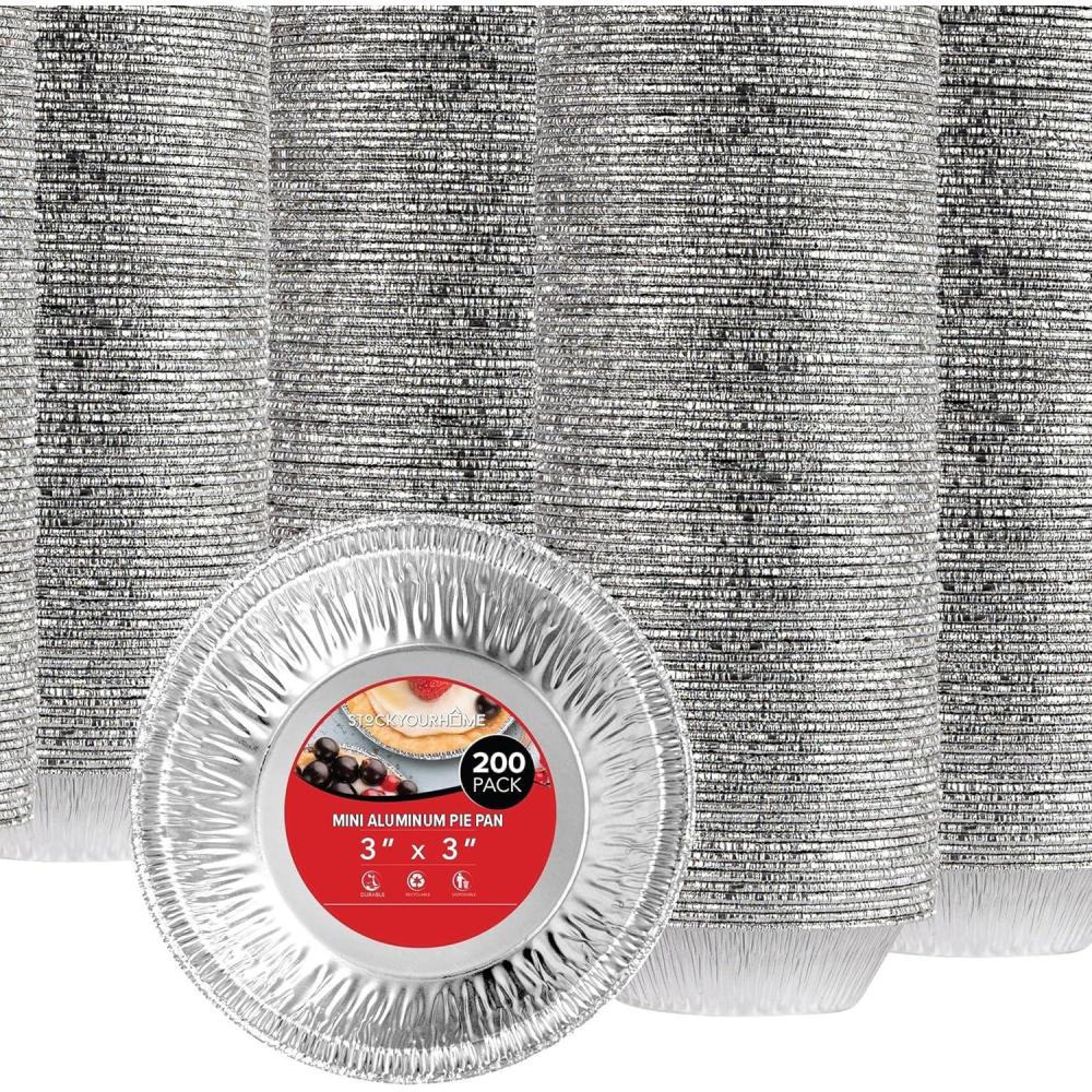 imageStock Your Home 4 Inch Mini Aluminum Foil Pans 50 Count Disposable Small Tins for Baking Tiny Treats Fruit Tarts Quiche and Mince Pies200 Pack 3 Inch