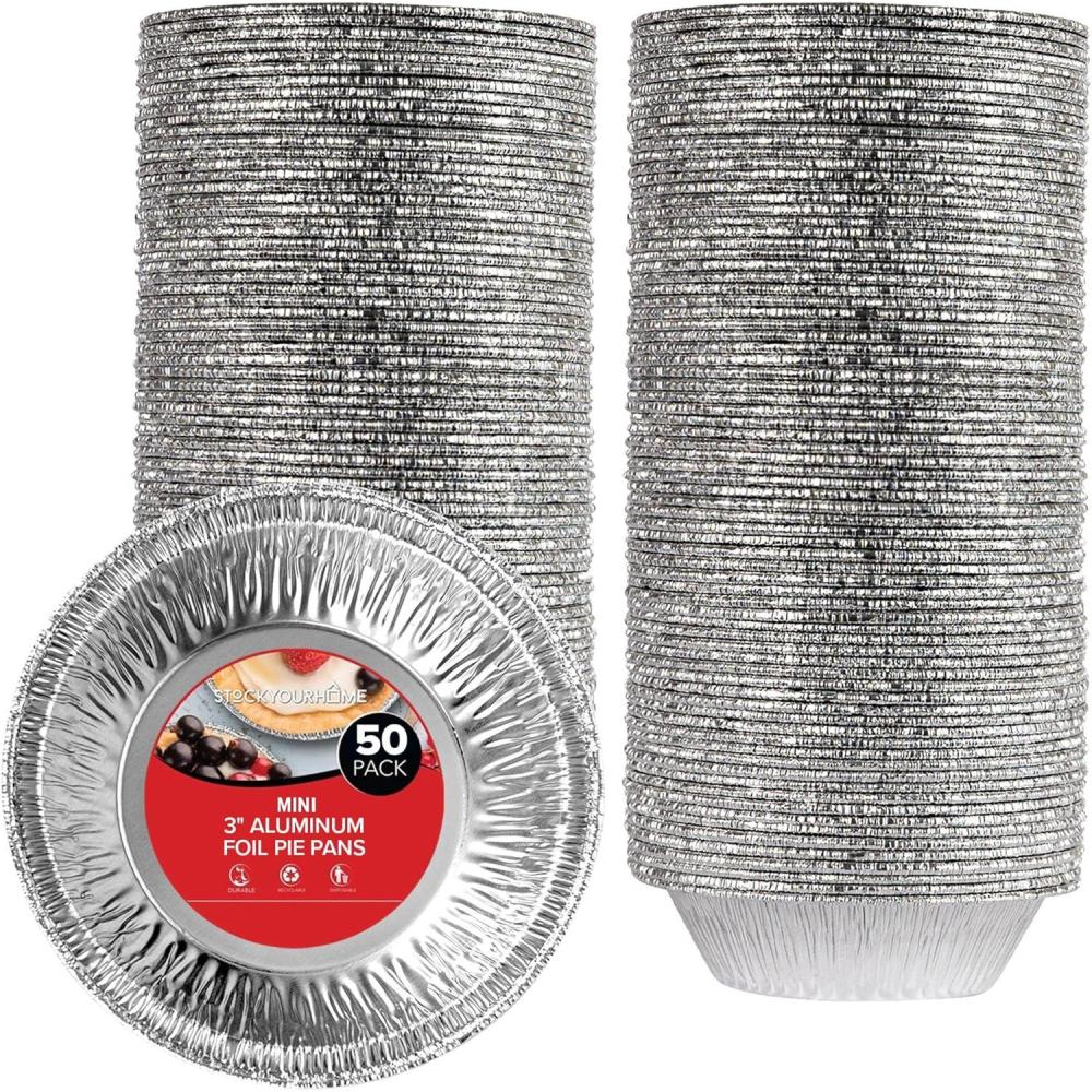 imageStock Your Home 4 Inch Mini Aluminum Foil Pans 50 Count Disposable Small Tins for Baking Tiny Treats Fruit Tarts Quiche and Mince Pies50 Pack 3 Inch