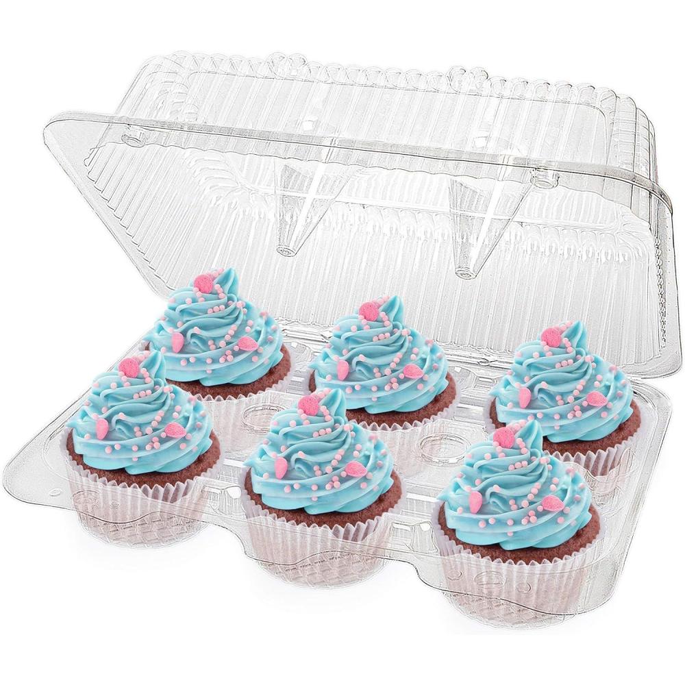imageStock Your Home 6Compartment Plastic Cupcake Containers Disposable 40 Count Clear Container with Connected Dome Lid BPA Free For Standard Sized Cupcakes6 Compartment 40 Count