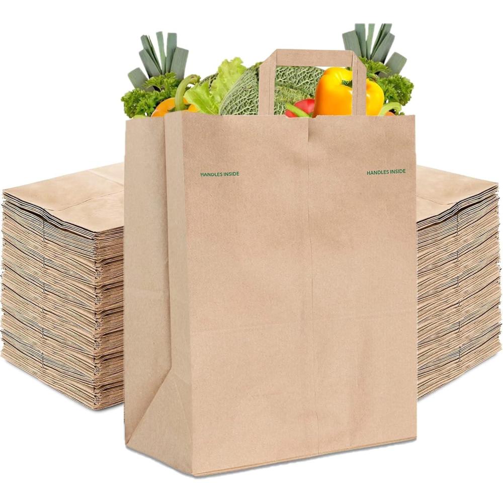 imageStock Your Home 70 Lb Kraft Brown Paper Bags with Handles 50 Count Kraft Brown Paper Grocery Bags Bulk Large Paper Bags with Handles for Grocery Shopping Handles Provide Grip for Trash Bag Use50