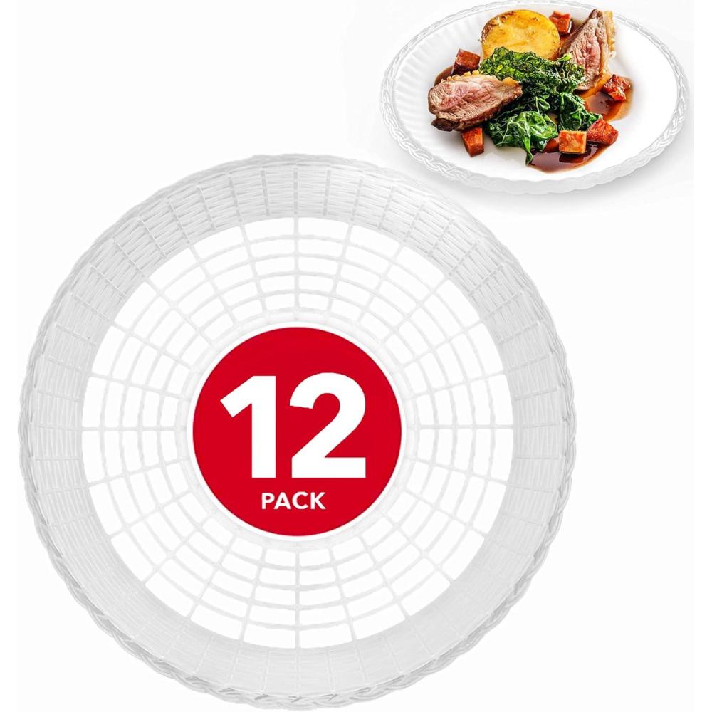 imageStock Your Home 9 Paper Plate Holder in White 12 Count Paper Plate Holders Plastic Heavy Duty Plastic Paper Plate Holder Woven Paper Plate Holder Paper Plate Holders ReusableWhite