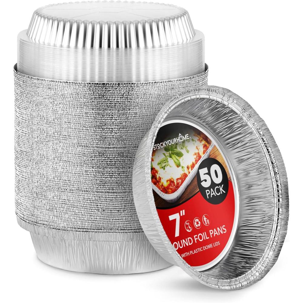 imageStock Your Home 9 Round Aluminum Foil Pans with Lids 40 Pack Pie Tins Disposable 9 Inch with Lid ToGo Containers for Pies Cheesecake Cinnamon Rolls Flan 2 Deep Dish Cake Pan for HolidaysPlastic Lids