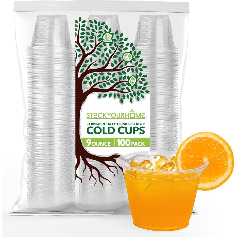 imageStock Your Home 9 oz Clear Commercially Compostable Cold Cups 100 Pack PLA Disposable Party Cup for Water Wine amp Beer100 Pack
