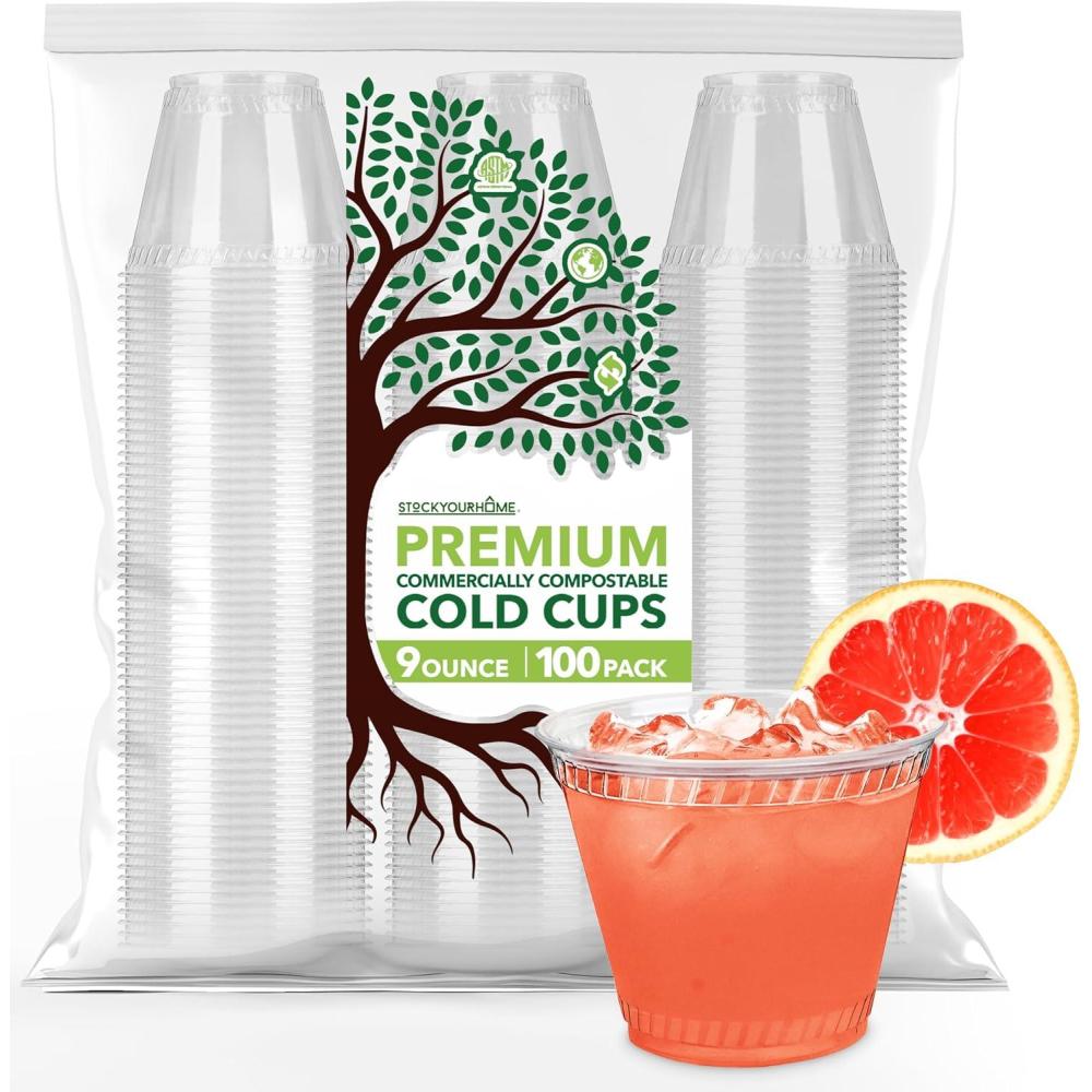 Stock Your Home 9 oz Premium Commercially Compostable Cold Cups (100 ...