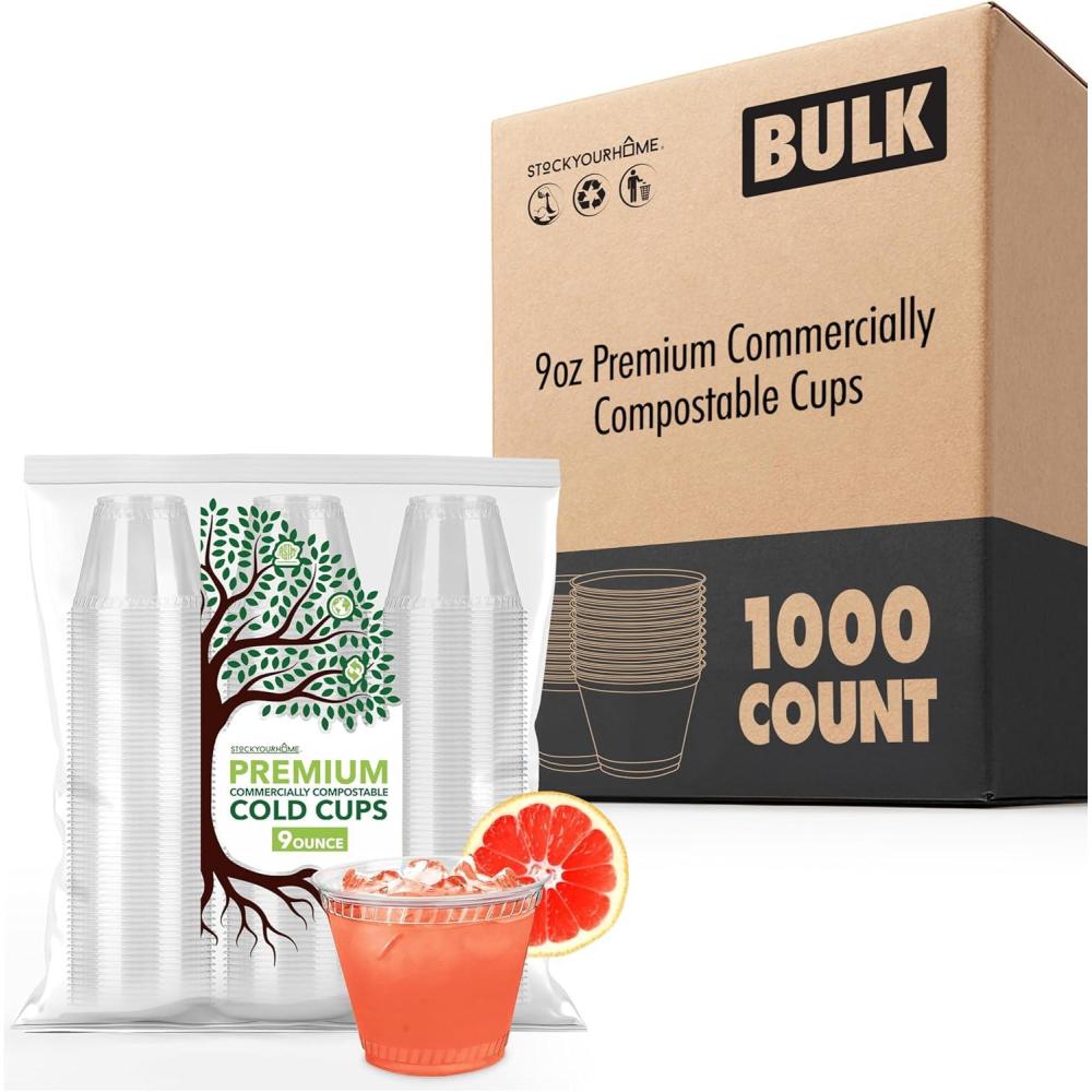 Stock Your Home 9 oz Premium Commercially Compostable Cold Cups (100 ...