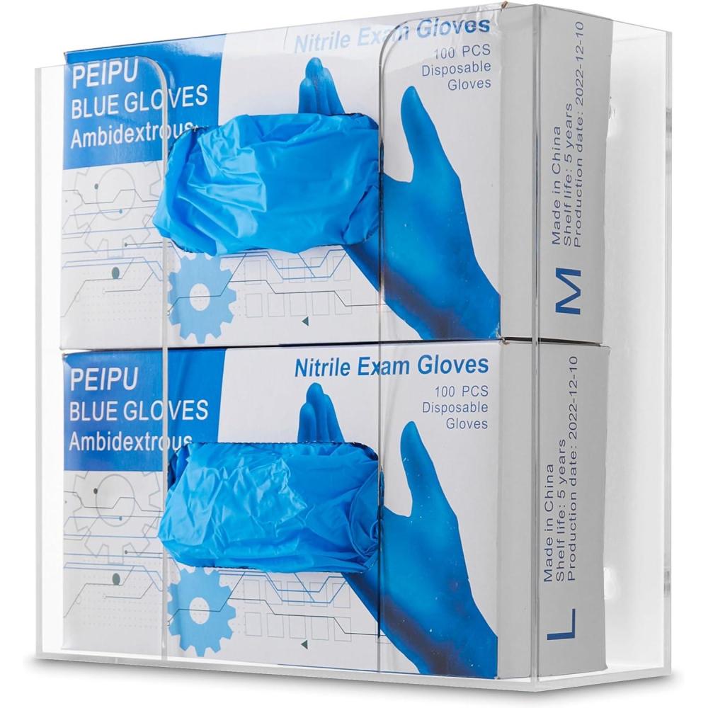 imageStock Your Home Acrylic Single Gloves Dispenser Tissue Box Shelf Glove Holder Wall Mount for Kitchen Cleaning Closet Lab Exam OfficeDouble Stack