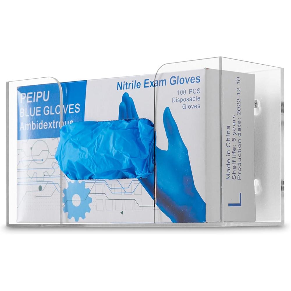 imageStock Your Home Acrylic Single Gloves Dispenser Tissue Box Shelf Glove Holder Wall Mount for Kitchen Cleaning Closet Lab Exam OfficeSingle Stack
